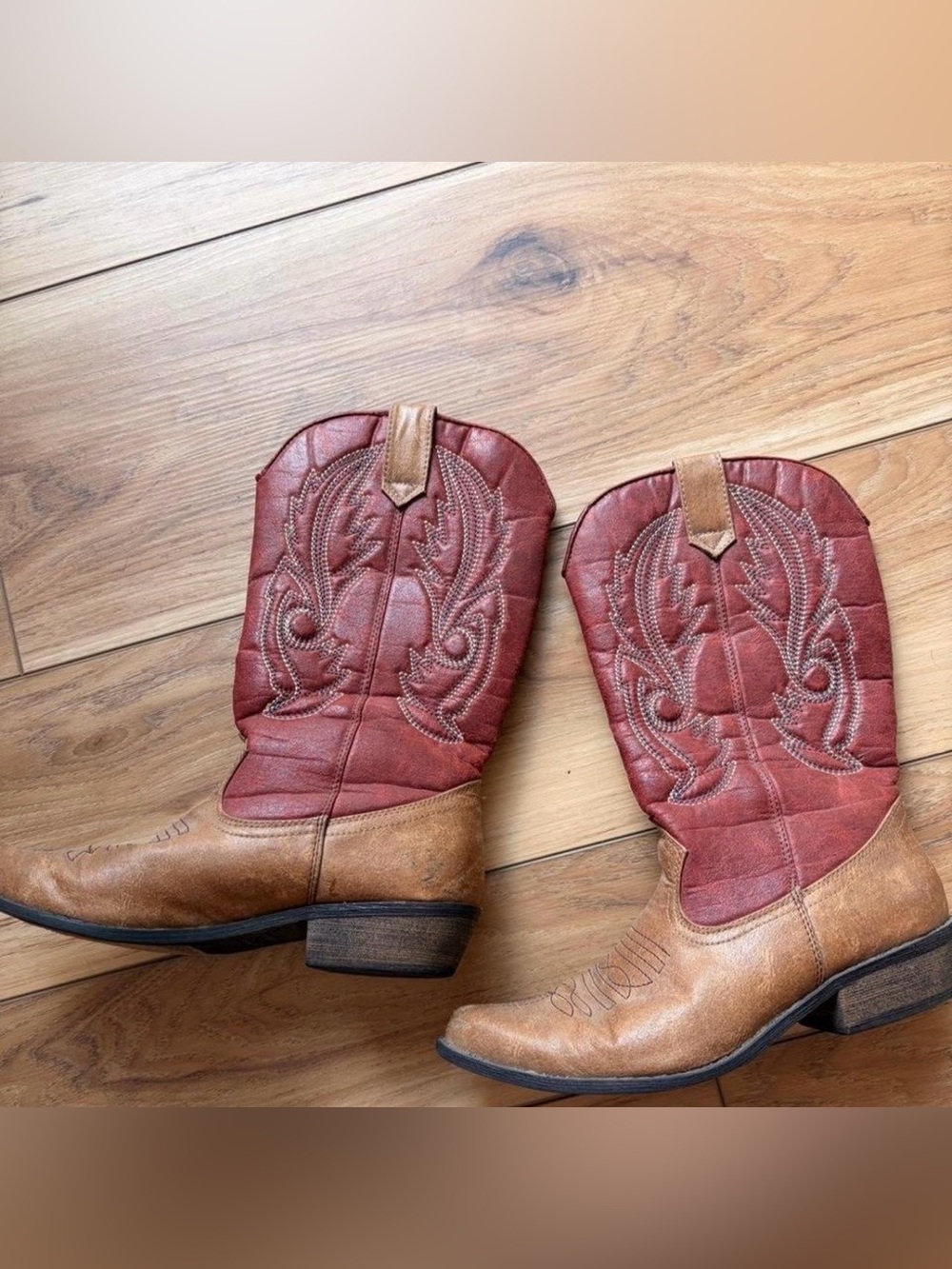 Coconuts by Matisse Two-Tone Red and Tan Western Heeled Boots